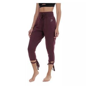 Gymshark Ark High‎ Waisted Joggers in Berry Red Womens Size M Tie Ankle Wrap